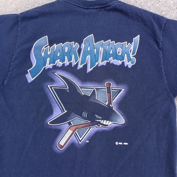 VINTAGE 90s SAN JOSE SHARKS SINGLE STITCH T-SHIRT SIZE LARGE - Picture 3 of 11